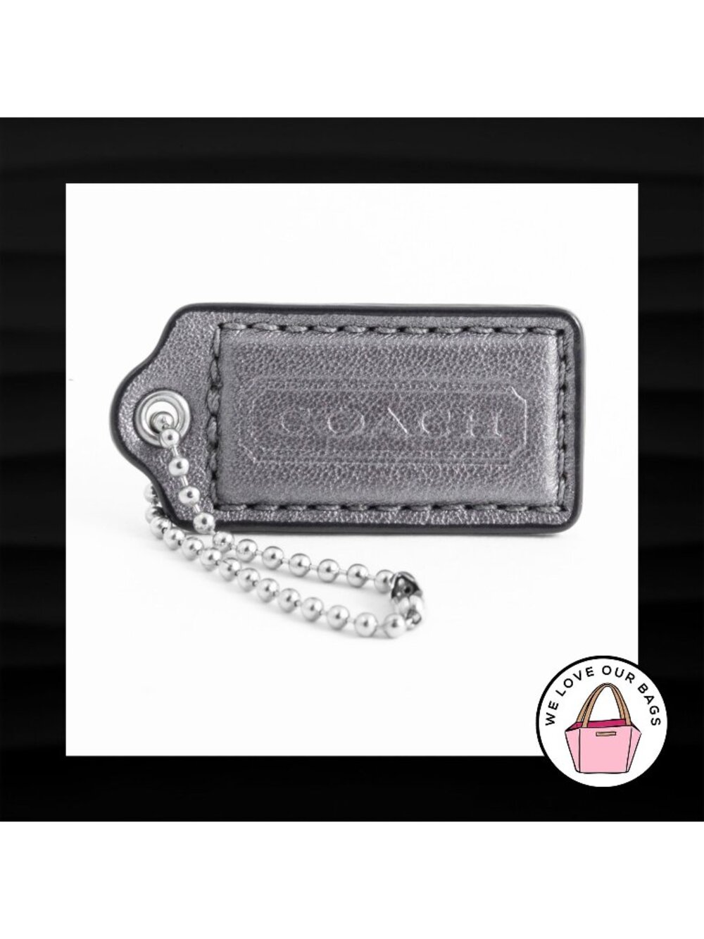 2" Medium COACH GREY GRAY LEATHER KEY FOB BAG CHARM KEYCHAIN HANGTAG TAG